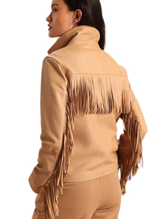 Danier Jackets & Blazers - Danier NWT Women’s Ange Latte Brown Fringe Leather Jacket Size XS NEW